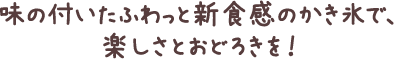 味の付いたふわっと新感覚のかき氷で、楽しさとおどろきを！